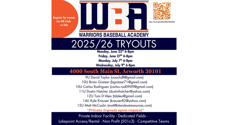 Warriors Baseball Academy Tryouts
